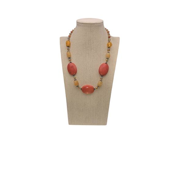 Bold Orange & Yellow Glass and Beaded Statement Vintage Necklace - Picture 3 of 5